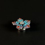 Purple rhinestone multi-colored crystal flower brooch