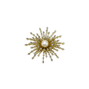 Gold Pearl Sunburst Brooch