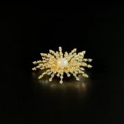 Gold Pearl Sunburst Brooch