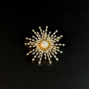Gold Pearl Sunburst Brooch