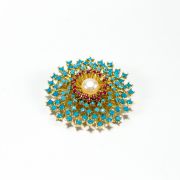 Turquoise Blue Pearl Flower Brooch