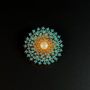 Turquoise Blue Pearl Flower Brooch