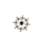 Silver nautical blue crystal ship’s wheel brooch