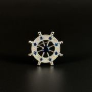 Silver nautical blue crystal ship’s wheel brooch