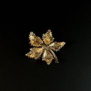 Orange Rhinestone Maple Leaf Brooch