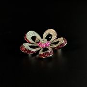 Open petal purple-red crystal flower brooch