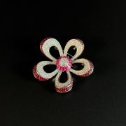 Open petal purple-red crystal flower brooch