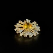 Yellow Crystal Sunburst Brooch