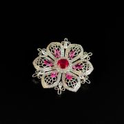 Sparkling purple-red crystal flower brooch