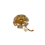 Elegant round gold crystal flower brooch